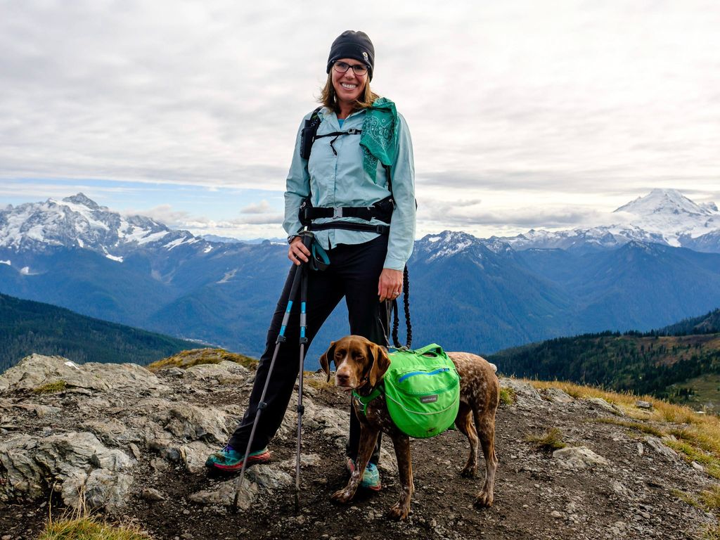 Backcountry Foodie Aaron Owens Mayhew with her dog Ella