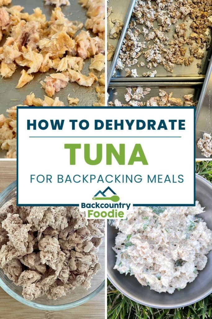 Canned tuna being prepared for dehydration on freeze dryer trays with keto tuna salad recipe