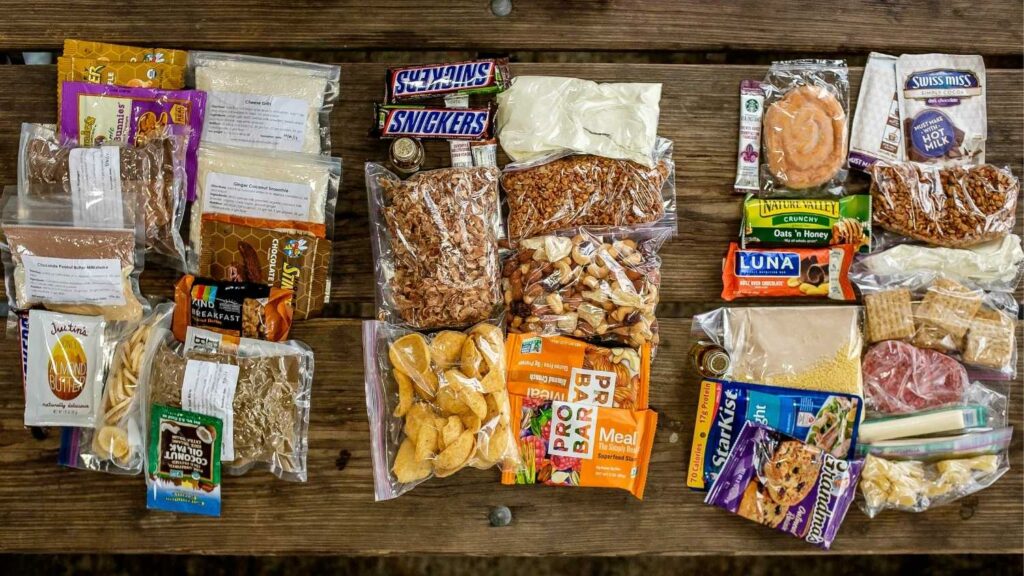 Examples of backpacking meal plans with varying calories and nutrition content.