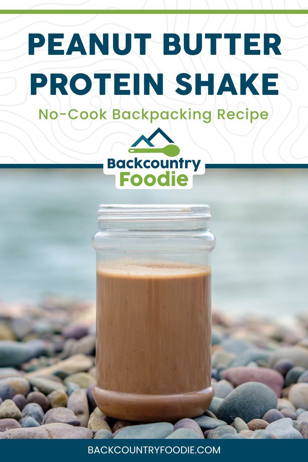 Peanut butter protein shake in a plastic jar