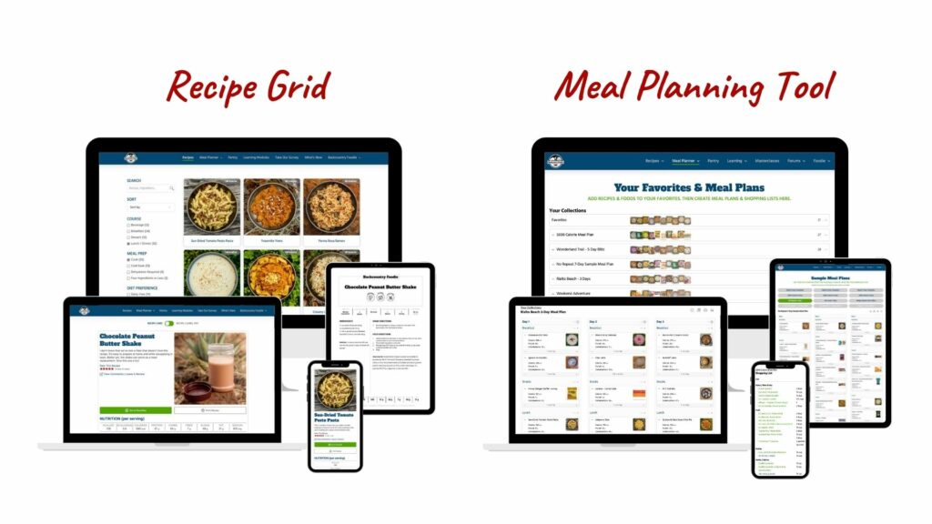 Backcountry Foodie Recipe Grid and Meal Planner where you can find our peanut butter shake backpacking meal recipe