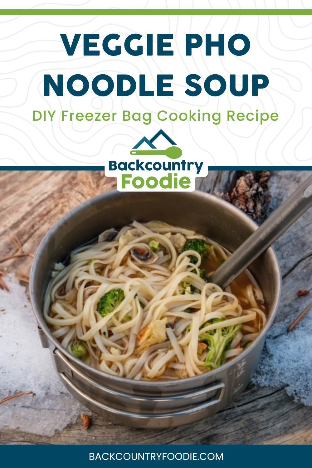 Veggie pho noodle soup in a backpacking pot