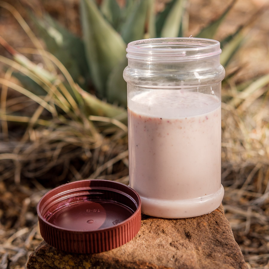 Backcountry Foodie's Strawberry Shortcake Smoothie ultralight backpacking recipe using freeze-dried strawberries
