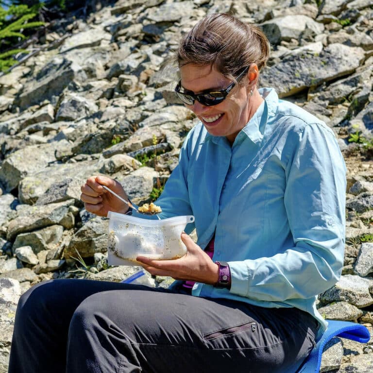 aaron owens mayhew backcountry foodie eating out of silicone bag