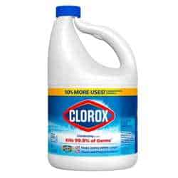 A gallon container of Clorox bleach for water purification while backpacking