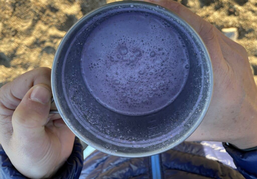 Backcountry Foodie's cold soak Blueberry Oat Smoothie meal replacement drink recipe in a Vargo Bot